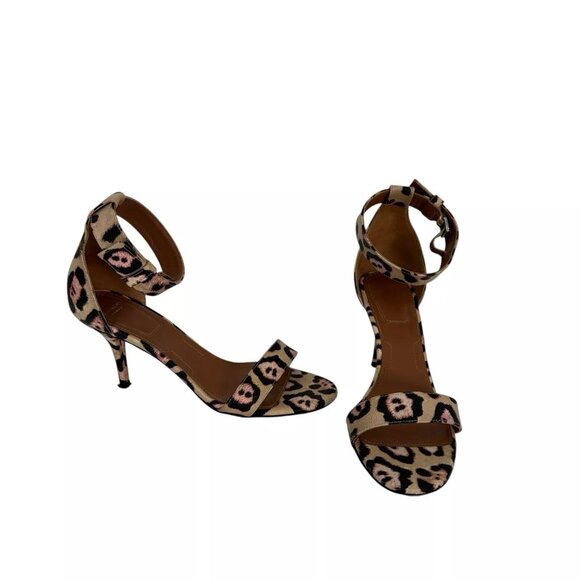 $750 Givenchy Pink/Beige Textured Leather Leopard Print Retra Heel Sandals Sz 7 - Picture 2 of 6
